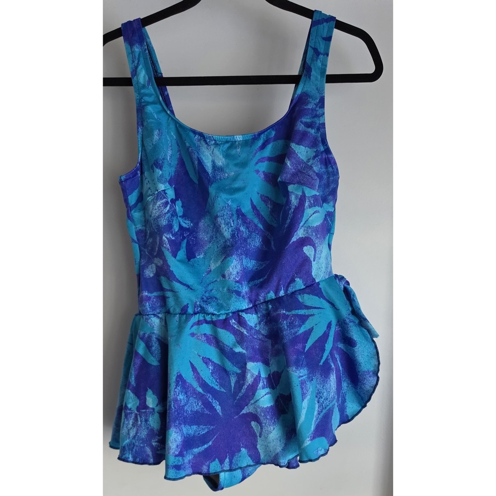 Maxine of Hollywood Women's One Piece Swimsuit 16W Blue Floral Nylon